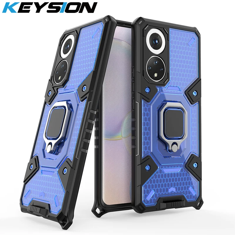 

KEYSION Shockproof Case for Honor 50 Pro 50 Lite 50 SE X20 5G Transparent Ring Stand Phone Back Cover for Huawei P50 Pro Nova 8i