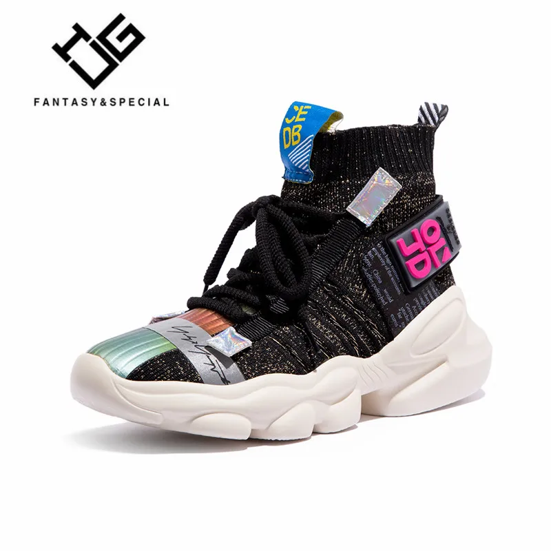 IGU/женские кроссовки; обувь на плоской платформе; tenis feminino; эластичные носки; флуоресцентная обувь с высоким берцем; женская обувь; большие размеры 41, 42