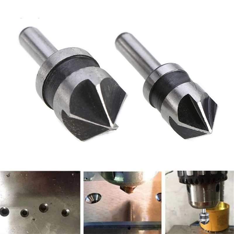

82° Round Shank Countersink Drill Bits 5 Flutes Chamfer Deburring Power Tool Kit