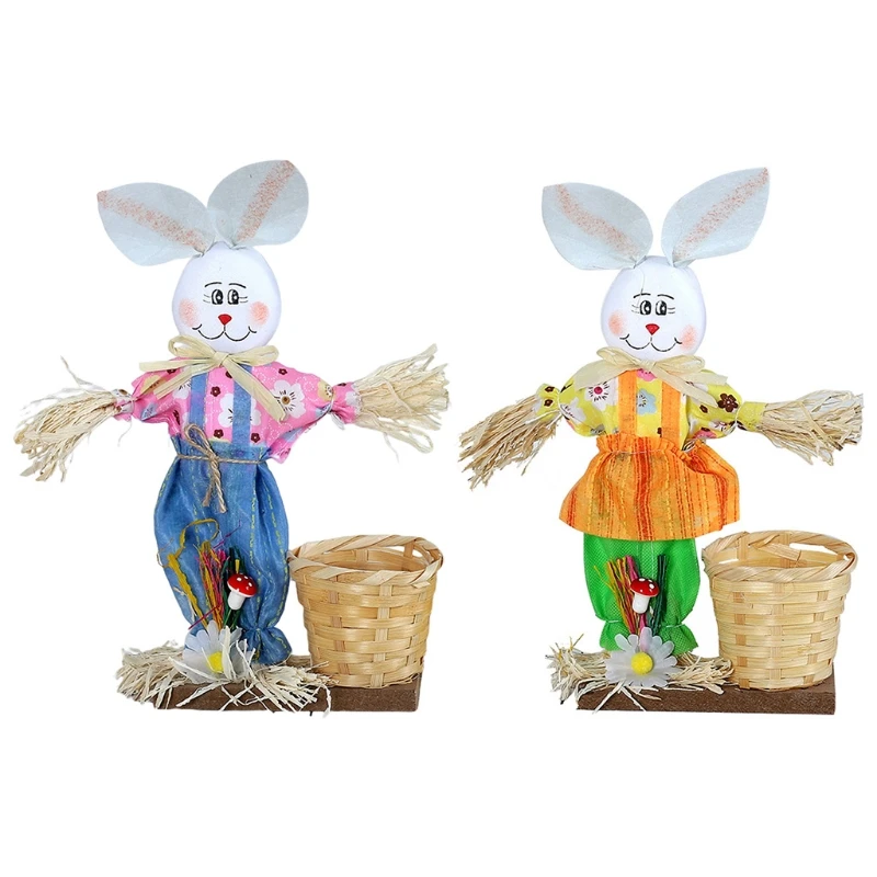 

Easter Straw Bunny Bamboo Basket Desktop Ornaments Cute Rabbit Candy Gift Box Storage Party Decoration