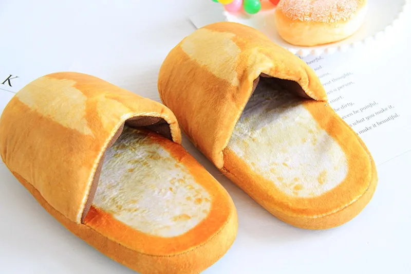 

Simulation Bread Cartoon Couple Slippers Autumn Winter Cotton Slippers Creative Home Floor Shoes Bedroom Warm Soft Home Shoes
