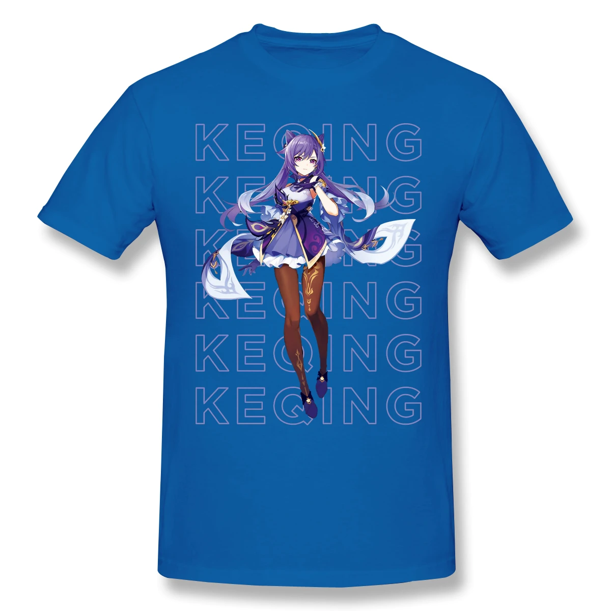 

Keqing Print Cotton T-Shirt Genshin For Men Fashion Streetwear