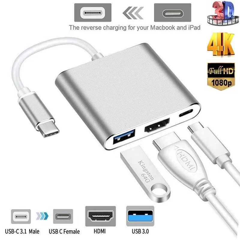 Переходник с USB C на HDMI Usbc 3 0 переходник Type c 1 зарядный кабель Tupe для Macbook iPad Samsung Huawei