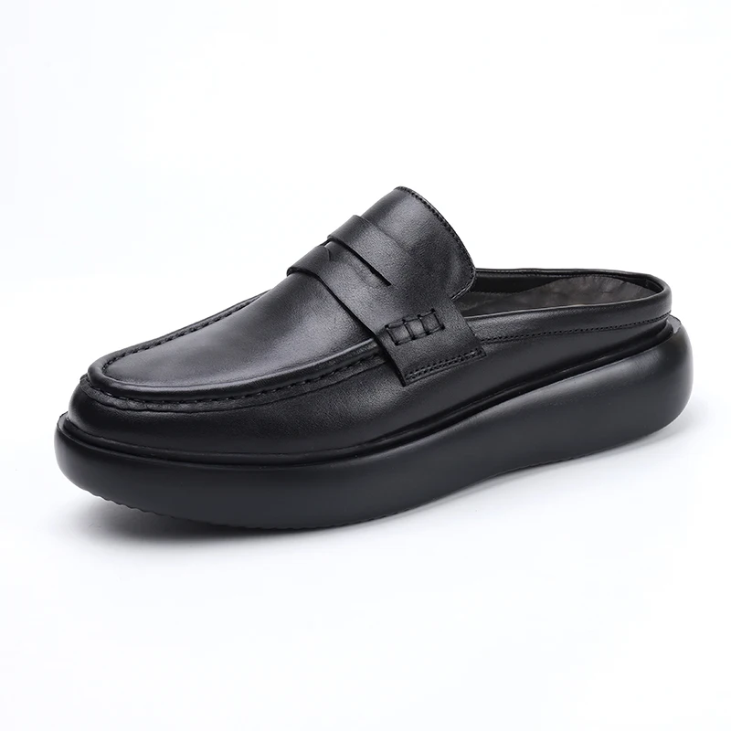 Туфли без каблука мужские летние модные повседневные кожаные шлепанцы на