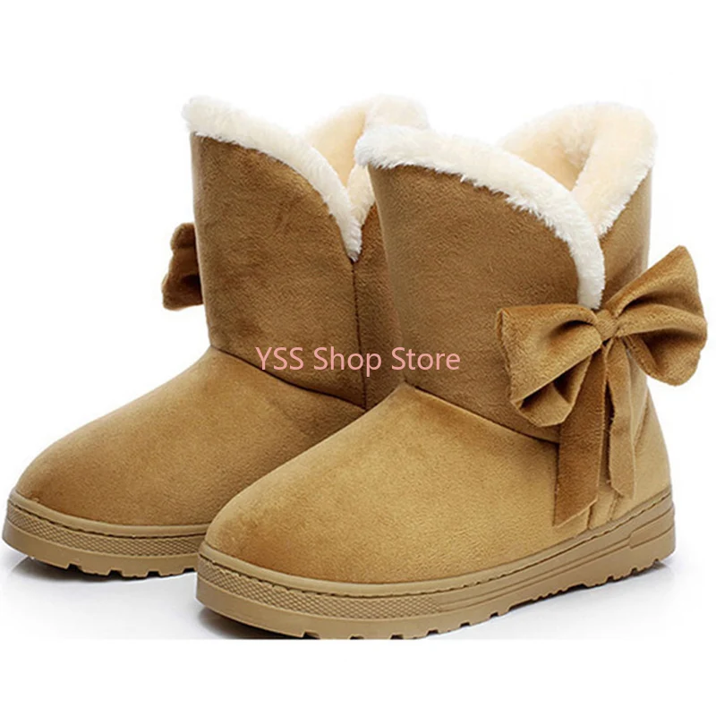 

Winter Women Boots Snow Shoes Warm Casual Fur Ankle Female Bowtie Non Slip Plush Suede Flats Comfortable Fashion Ladies Footwear