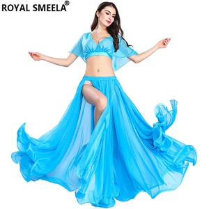 Горячая распродажа бесплатная доставка новых женщин танец живота комплект костюм танец живота одежда сексуальная мода девушка танец живота шифон топ юбки танцовщицы производительность износа