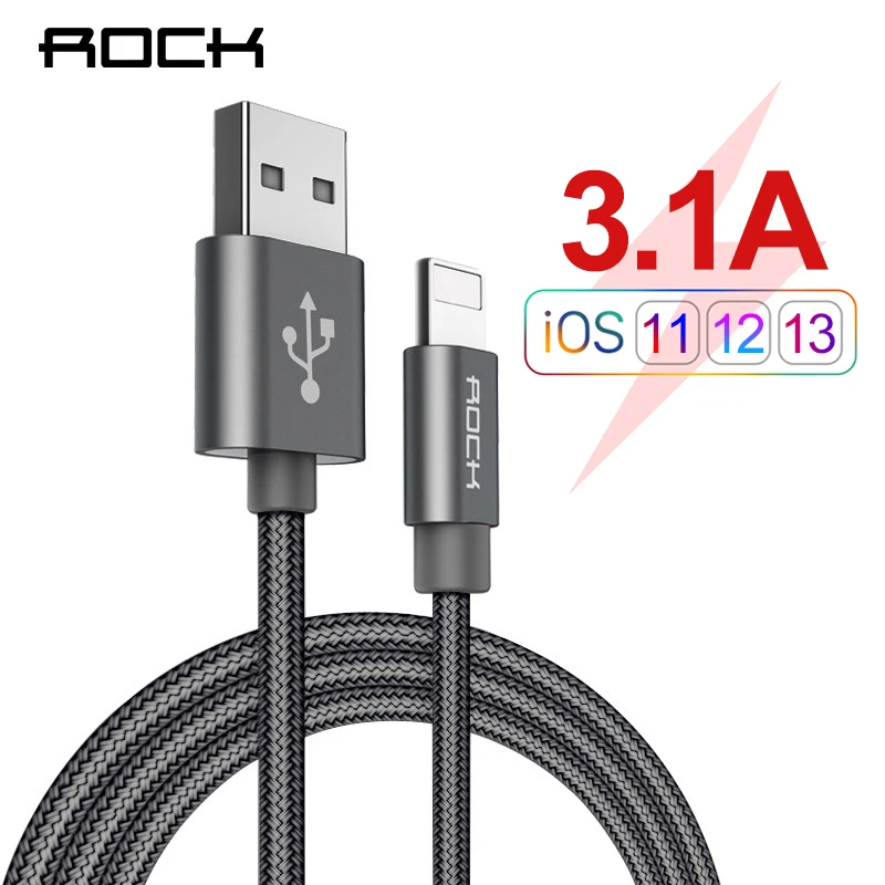 ROCK кабель для iPhone 3.1A быстрое зарядное устройство USB зарядка кабелей Шнур для iPhone 11X8 7 6 Pro Max Plus iPad Быстрая зарядка