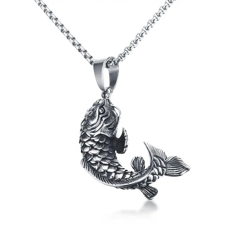 Мужское ожерелье с подвеской в виде золотой рыбки крючком и 3D рыбкой кои из