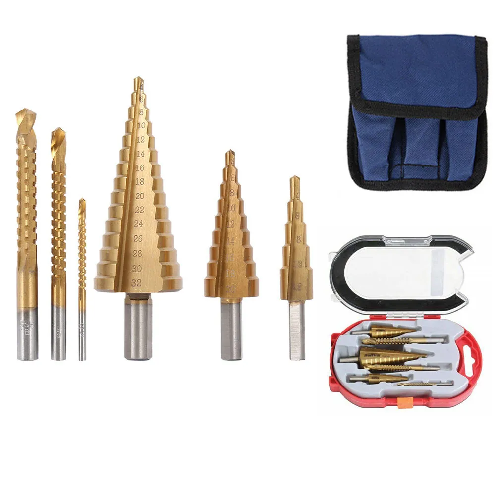 

6pc Hss Step Spiral Groove Conical Cone And Milling Drill Bit Set 4-30mm Cutting Tools Woodworking Metal Drilling Hole Drill Bit