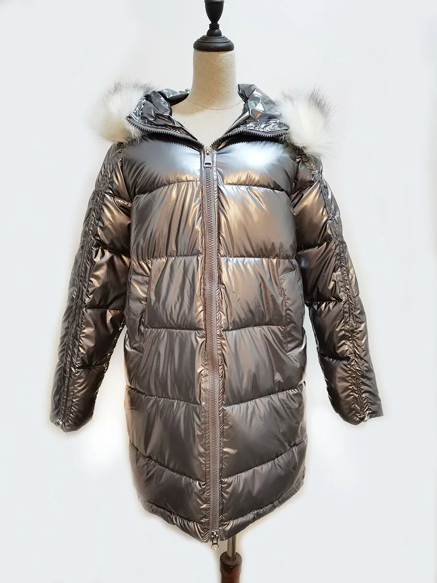 M-2XL, женские меховые парки с капюшоном, женские тонкие блестящие длинные пальто с карманами для зимы, плотные теплые однотонные куртки высокого качества, серые, черные