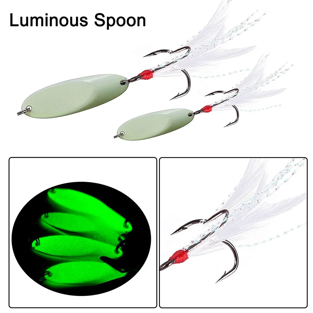 10 шт. светящиеся ложки металлическая рыболовная приманка жесткая с перьями