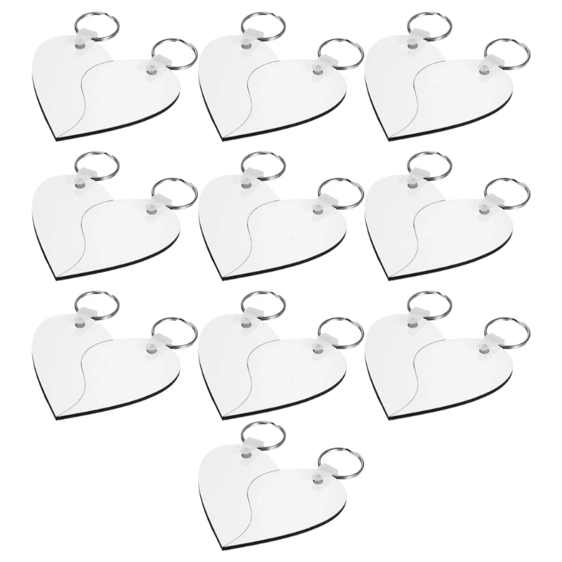 

L5YA 10 Sets Sublimation Heart Shaped Blanks MDF Board Thermal Transfer Keychain Ring