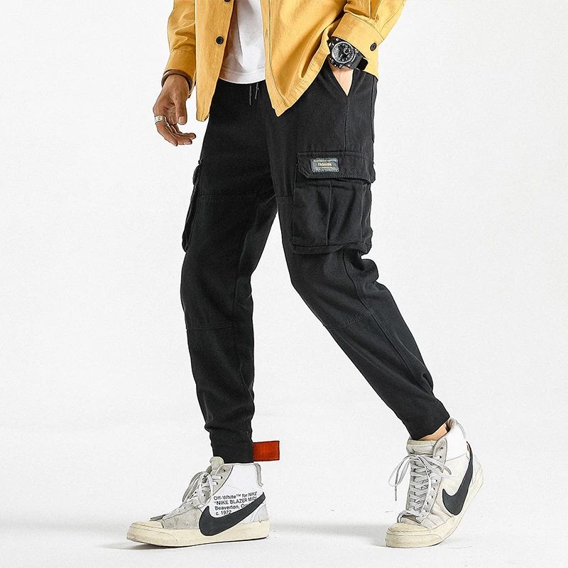 

Брюки-карго мужские черные, до щиколотки, в стиле хип-хоп