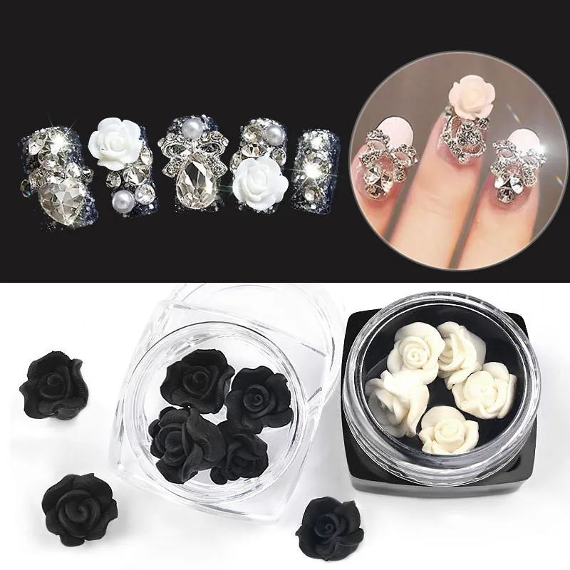 

1 Box Rhinestone Rose Flower Design Black and White DIY Petal Emboss Sculpture Nail Art Nail Accessories for Make Up Beauty