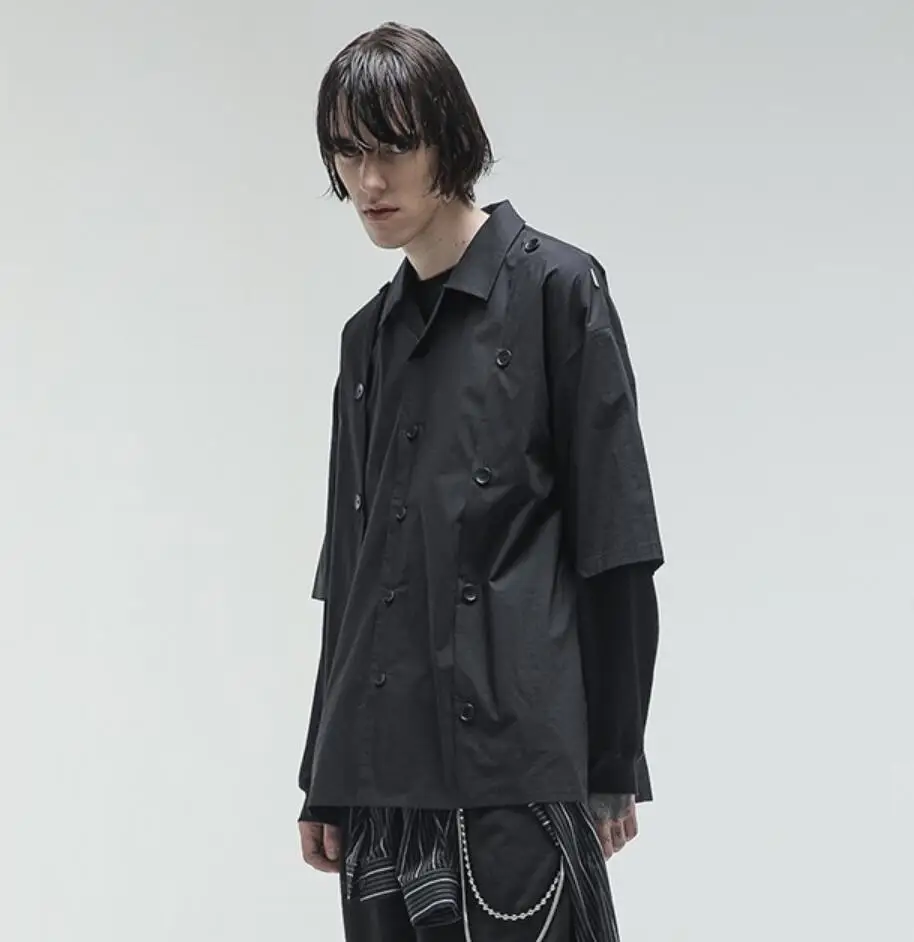 

S-6XL ! 2020 New Men's clothing Catwalk show Original Deconstruct multi button short sleeve shirt plus size Singer costumes