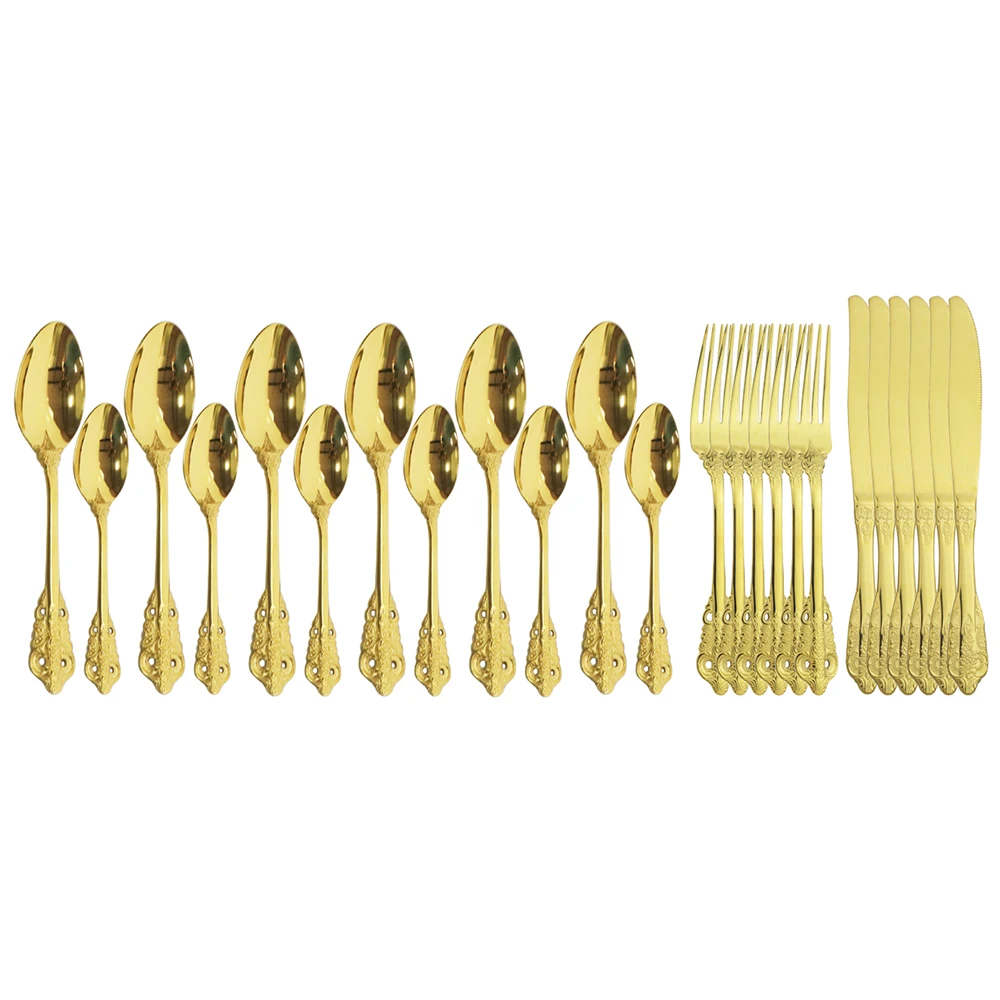 

24Pcs/Set Gold Cutlery Set 304 Stainless Steel Dinnerware Set Western Knife Fork Spoon Tableware Set Home Kitchen Silverware Set
