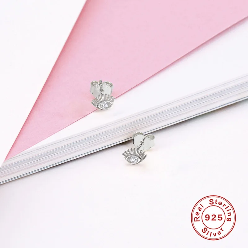 Женские серьги пусеты WANTME минималистичные из 100% серебра 925 пробы с белым