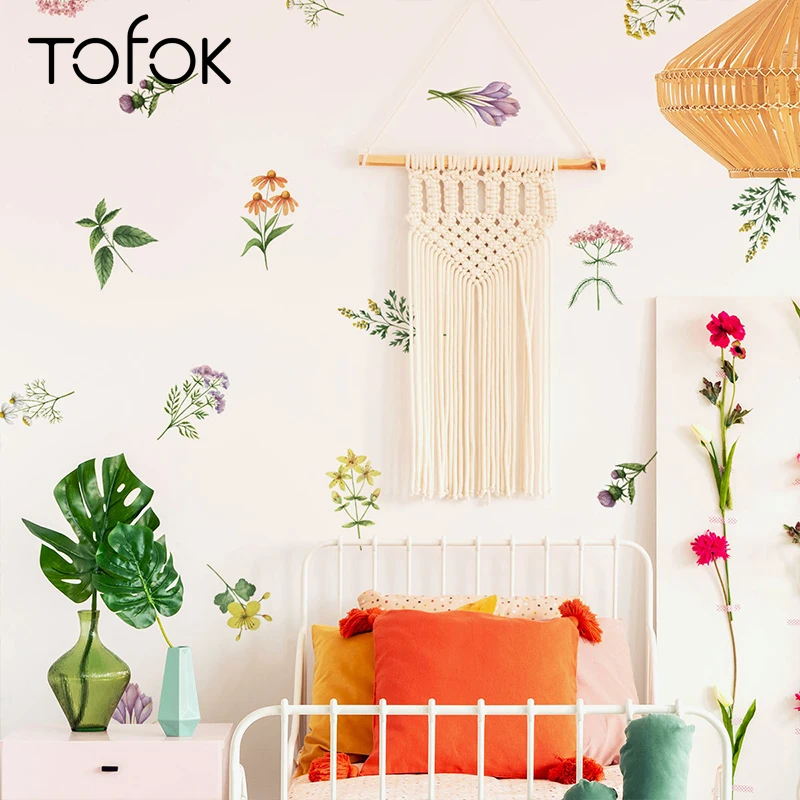 

Tofok DIY Elegant Bouquet Flowers Plants Wall Sticker Decoration Nordic Ins Style Baby Children Room Mural Decals Wallpaper