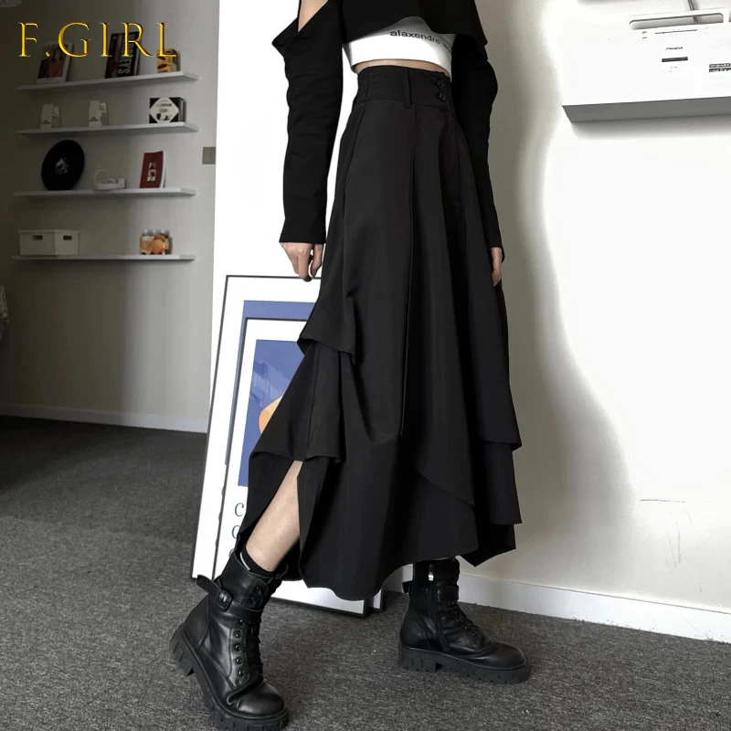 

Casual Vintage Victorian Skirt Women Black High Street Korean Gothic Y2k Skirt Female Long Chic Irregular Fashion Party Clothes