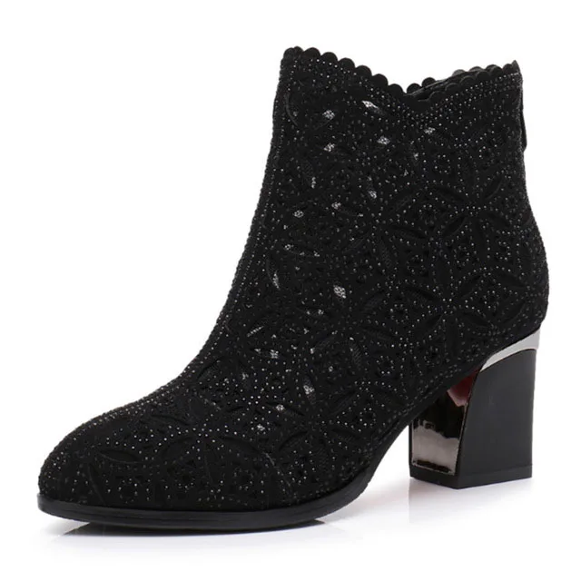 

Модные короткие сапоги, женские сапоги из сетчатой ткани, высокие, Heel2021Summer, новые, однотонные, толстые, с дырками