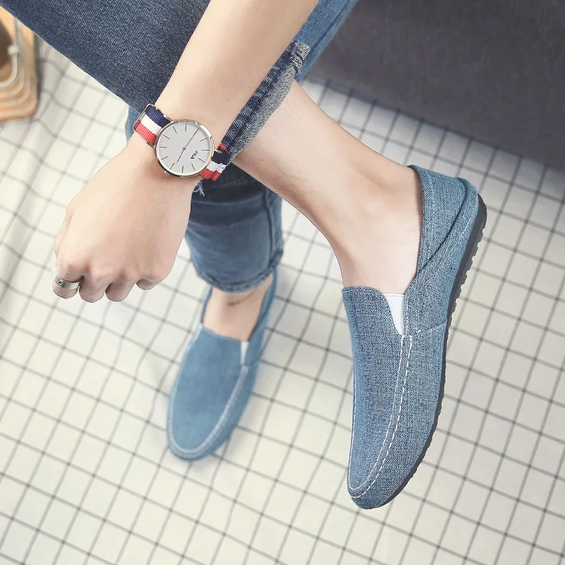 Туфли мужские легкие дышащие холщовые лоферы Повседневная модная обувь удобные