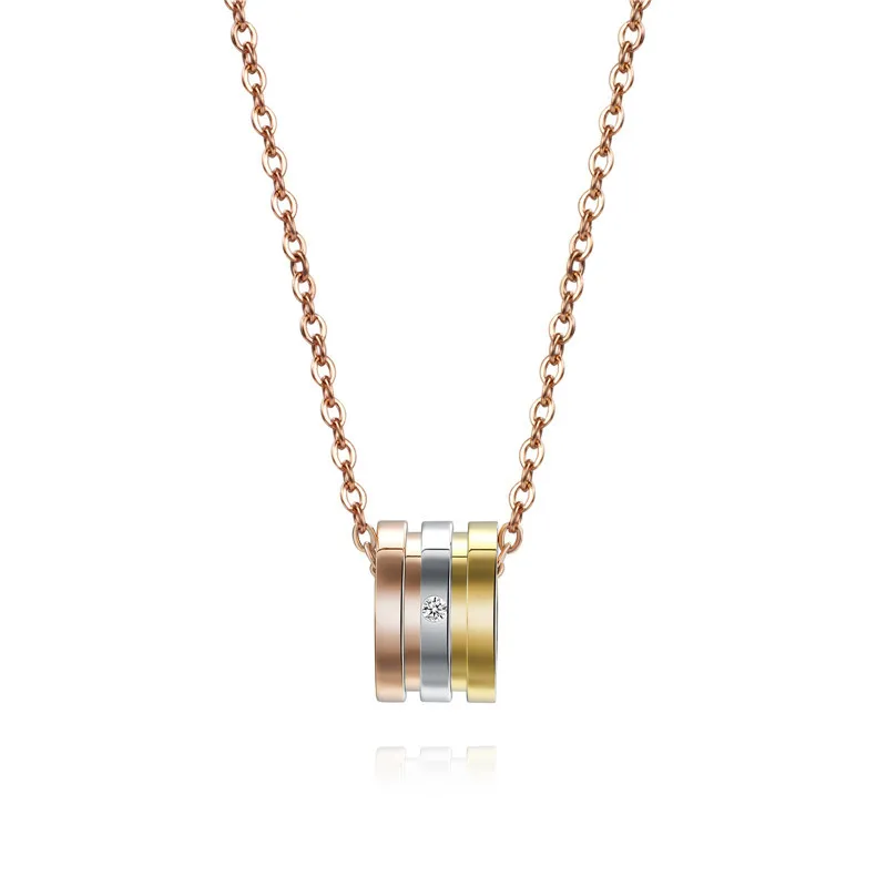 

Fashion Set Zircon Jewelry 2021 Trend 500mm Stainless Steel Necklace For Women Rose Gold Three Color Waistline Pendants YMS N225