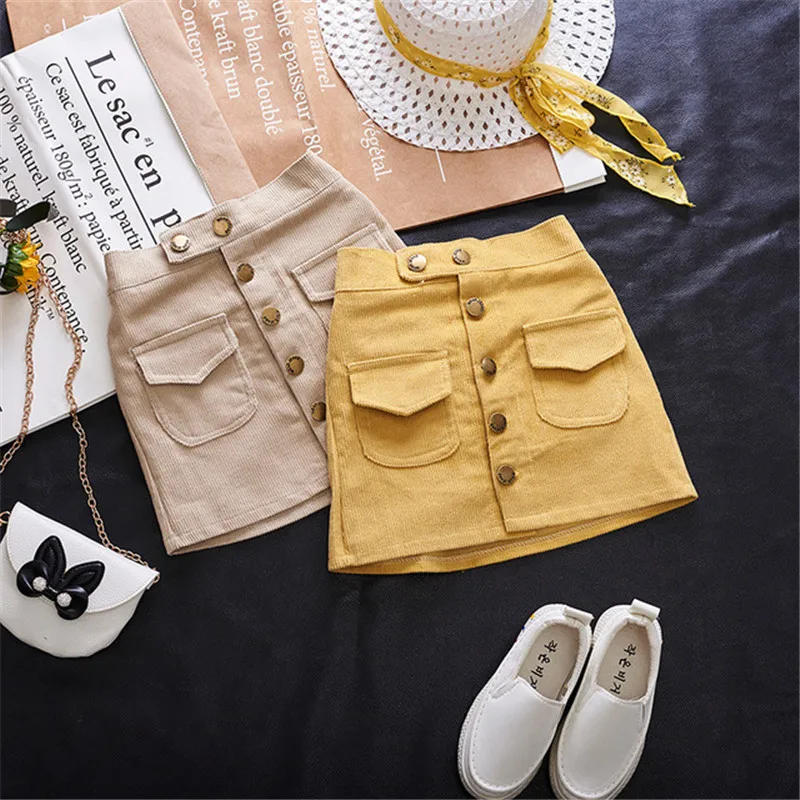 

Children Corduroy Skirt Girls All-match Sweet Hip Skirt 2 Color Cute Pockets Baby Girl skirts Fit 2-6T