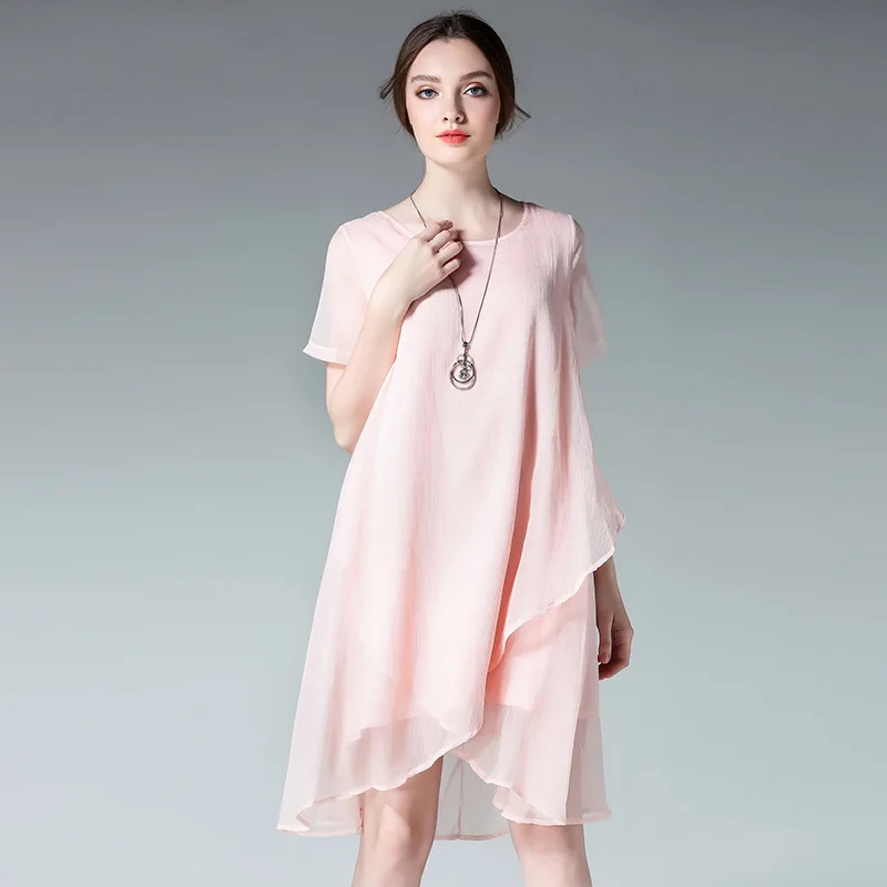 Новинка 2020 летнее платье большого размера свободное круглый вырез короткий