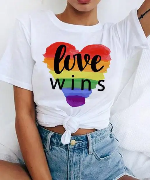 Футболка для девочек короткий рукав Харадзюку с радужным принтом женская