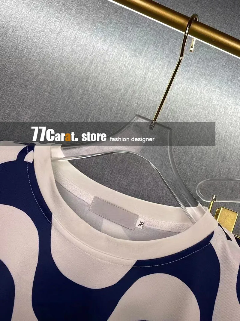 

luxury designer wave print 2 piece outfits for women casual pants and short sleeve top sets branded ladies fashion clothes S-XL