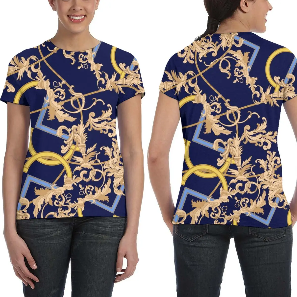 

NOISYDESIGNS European Style Harajuku T Shirts Women Golden Flower Floral Printed T-shirts Fashion Tshirt Top Tees Female Custom