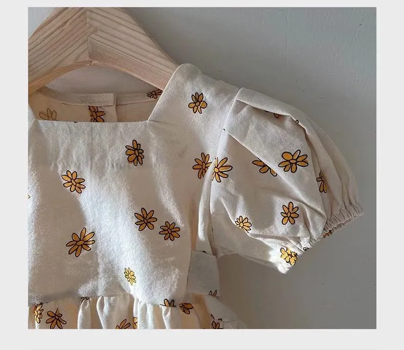 

Summer New Baby Girl Clothes Fashion Chrysanthemum Printed Short Sleeve Bodysuit Kid Loose Breathable Bodysuits + Headband