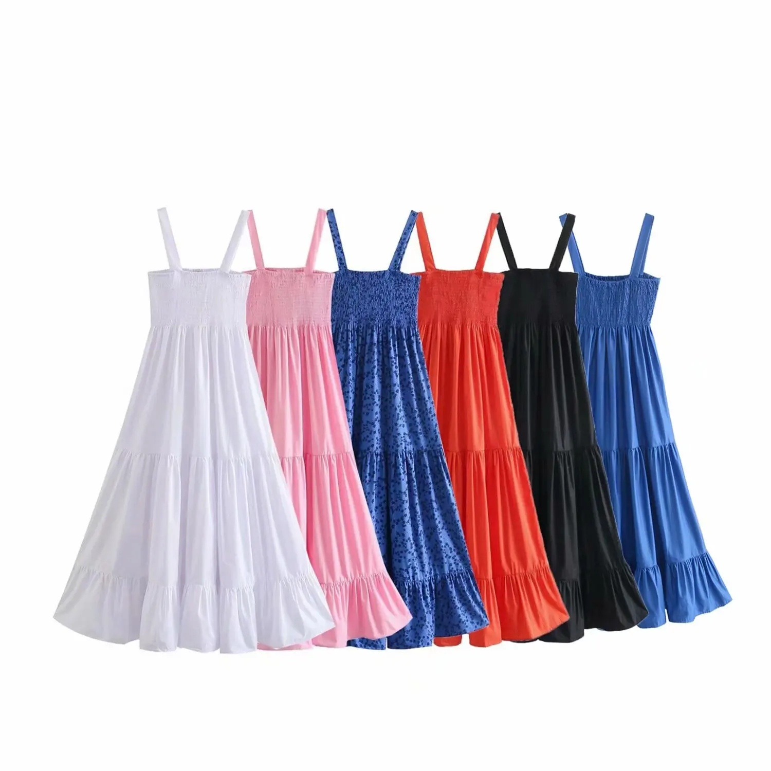 

Solid Flounced Edge Sundress Women Summer 2021 Sleeveless Elegant Beach Dresses Female Fashion Pleated Vintage Dress Girl