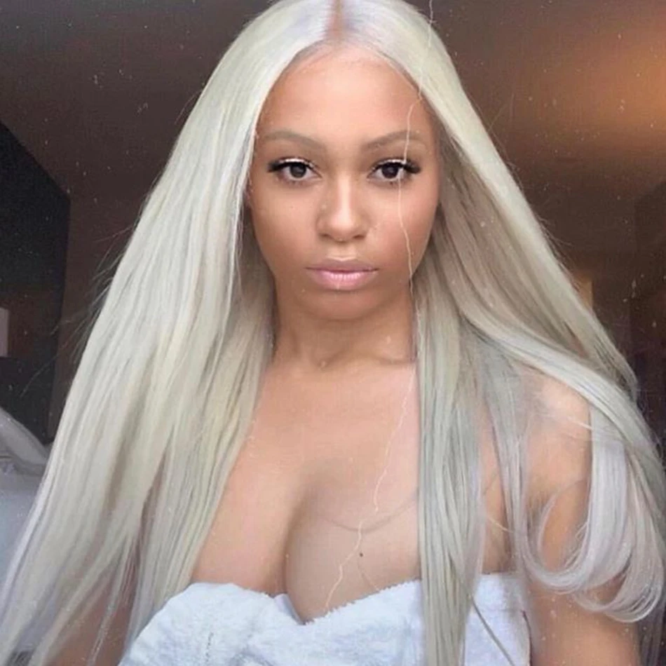 

26 Inch Long Platinum Blonde Natural Hairline Straight Lace Front Synthetic Wig for Black Women BabyHair Glueless Heat Resistant
