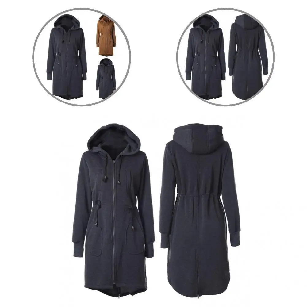 

Soft Fashion Loose Zippered Hoody Trendy Women Hoodies Solid Color for Outwear