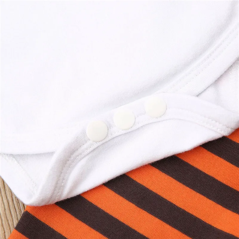 

2019 Newborn Baby Girl 1st Pumpkin Halloween Romper Letter Embroidery Tops Jumpsuit Striped Pants Leggings Clothes Outfits
