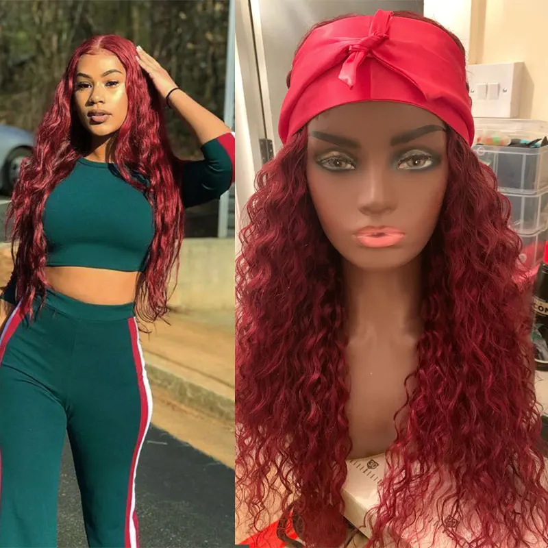 Пучки из натуральных волос 99J красного бордового цвета 3 пучка с застежкой