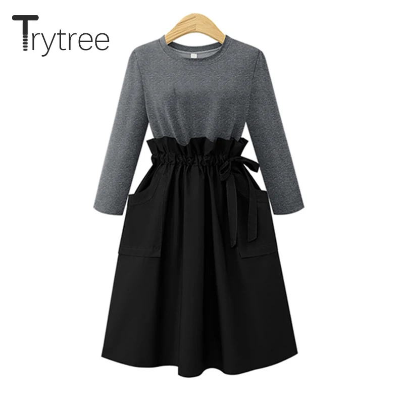 Осенне зимнее повседневное женское платье Trytree 2020 свободное модное однотонное