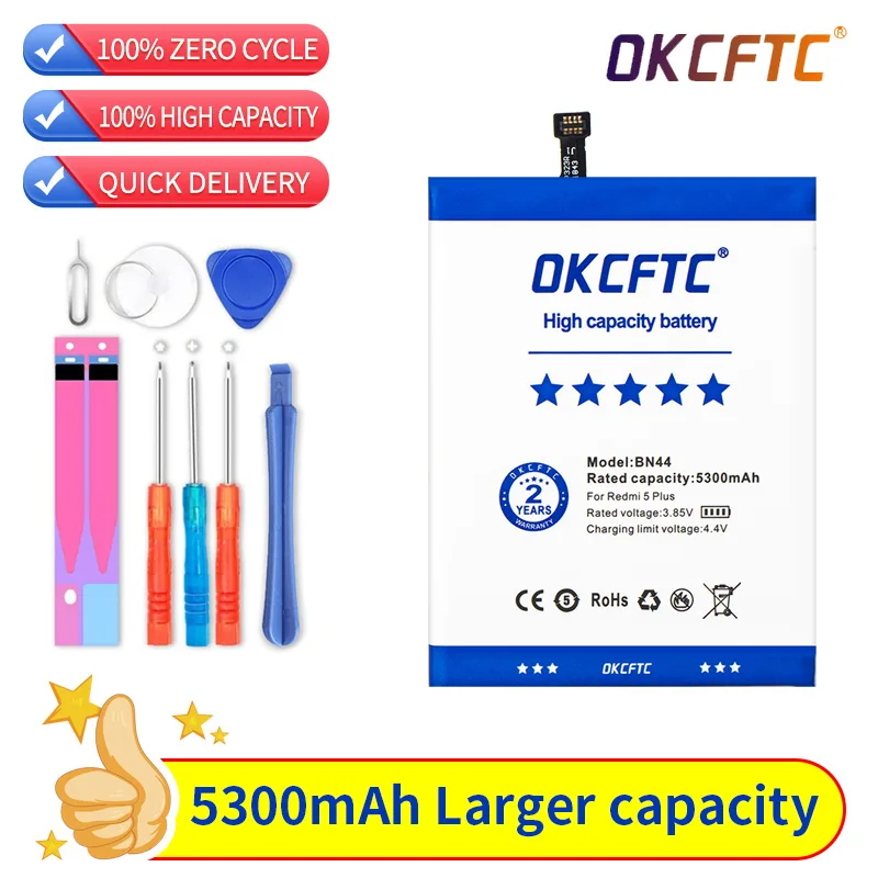 

OKCFTC Original Phone BN44 For Xiaomi Redmi 5 Plus Replacement Battery 5300mAh WithFree Tools