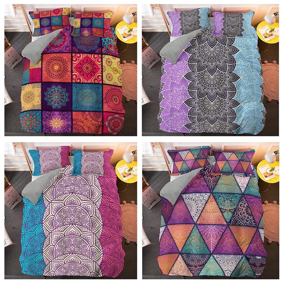 

Colorful Mandala Bedding Set Soft Bedclothes Bohemian Duvet Covers with Pillowcases King Queen Size