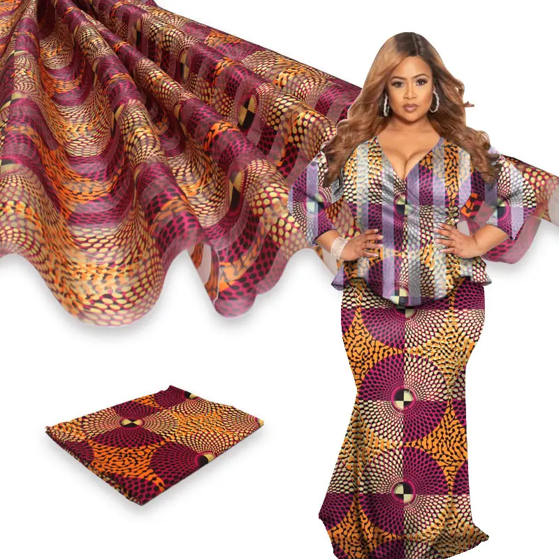 

African organza silk wax 2020 satin fabric organza printed for dress 4+2 yards organza silk fabric for women dress