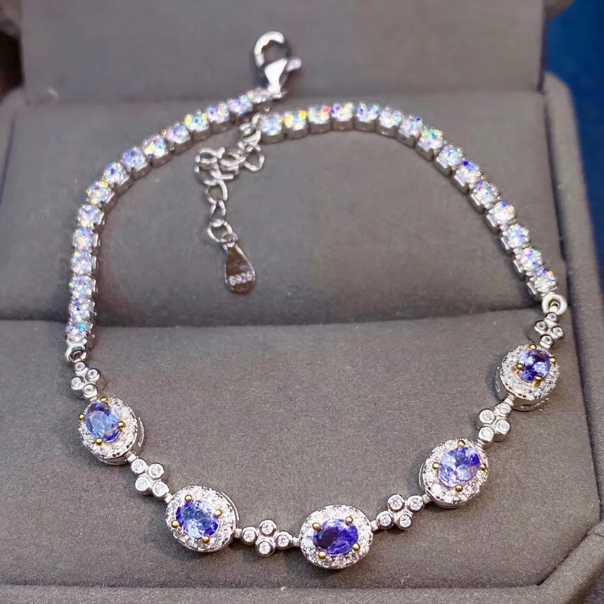 

Female Anniversary Jewelry 100% Natural And Real Tanzanite Bracelet 925 sterling silver Fine jewelry