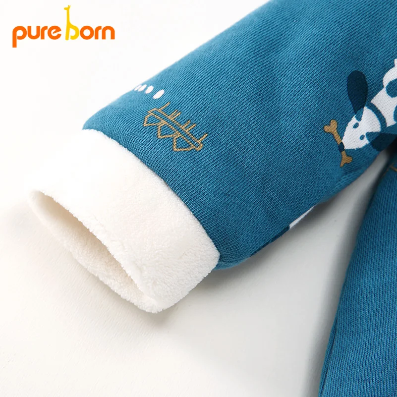 Pureborn/Детский комбинезон унисекс из плотного флиса с капюшоном для новорожденных; зимний комбинезон на молнии; Одежда для маленьких мальчиков и девочек