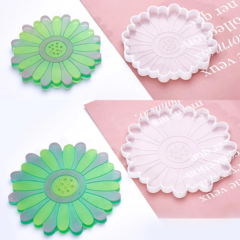 

5 Pcs Daisy Tray Coaster Epoxy Resin Mold Cup Mat Mug Pad Silicone Mould DIY Crafts Jewelry Faux Agate Slices Home Casting Drop