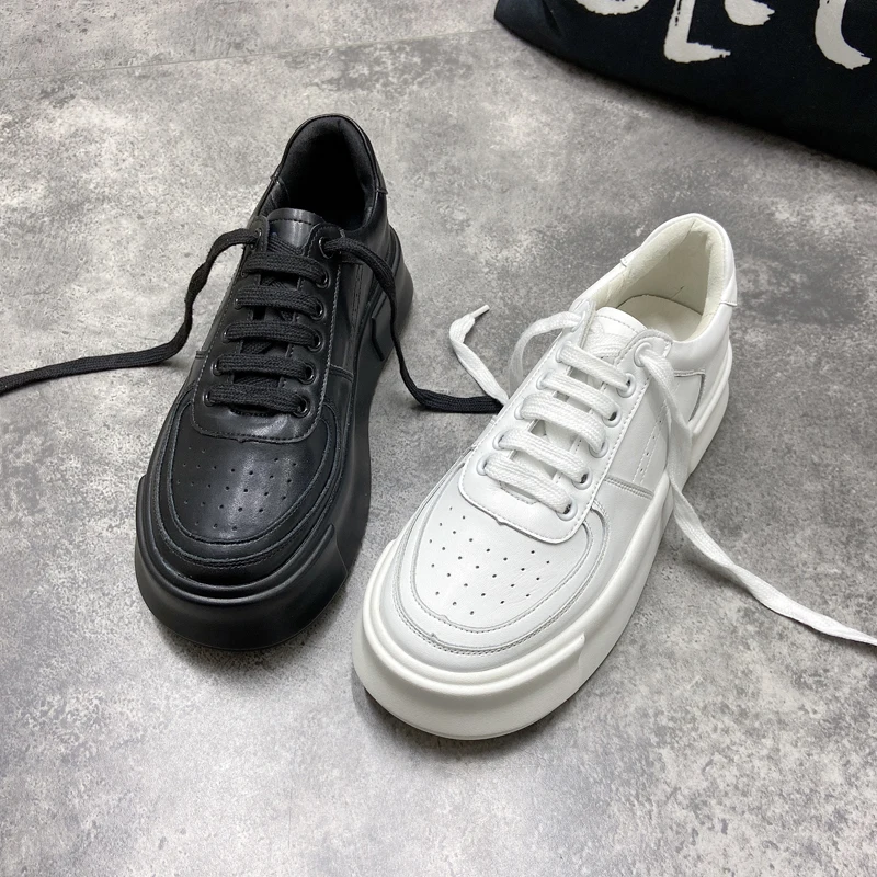 

2021 spring and autumn new women's leather sports casual shoes all-match Korean version with thick soles increased.