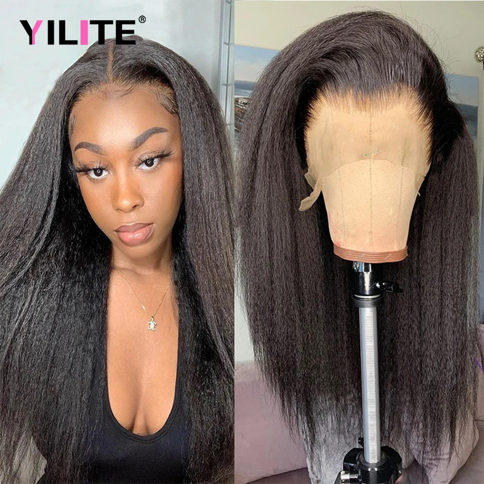 

Kinky Straight 13x6 Lace Frontly Human Hair Wigs Brazilian Remy Hair 28 30 Inch Natural HD Lace Front Wig Glueless Yaki Straight
