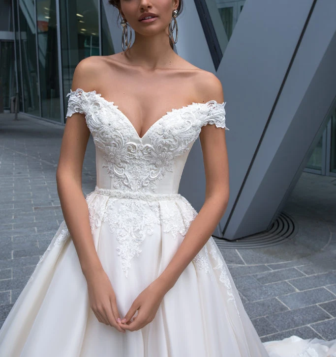 Vestido De Noiva Ball Gown Wedding Dress 2020 Tulle Appliques Off the Shoulder Long Train Bridal Gowns Robe Mariee | Свадьбы и
