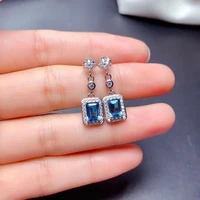 natural london blue topaz dangler%ef%bc%8cs925 sterling silver natural blue gemstone earrings%ef%bc%8cwomens simple style jewelry