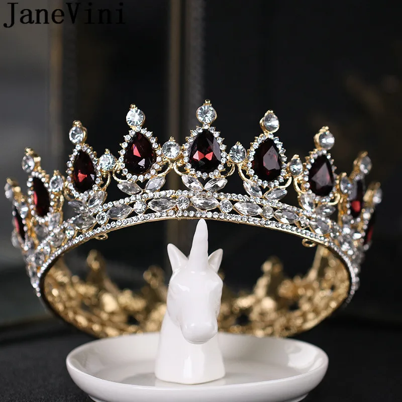 JaneVini винтажные женские диадемы и короны барочные стразы круглый кристалл