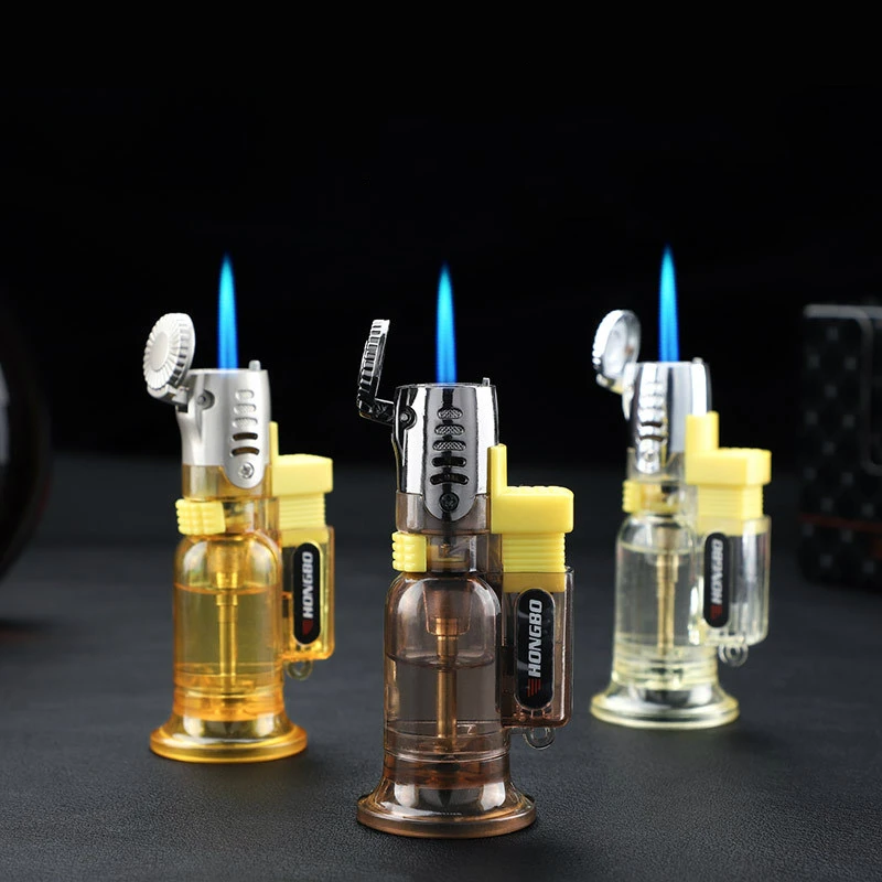 Portable Windproof Metal Outdoor Lighter Visible Gas Butane Cigar Blue Flame Smoking Accessories | Дом и сад